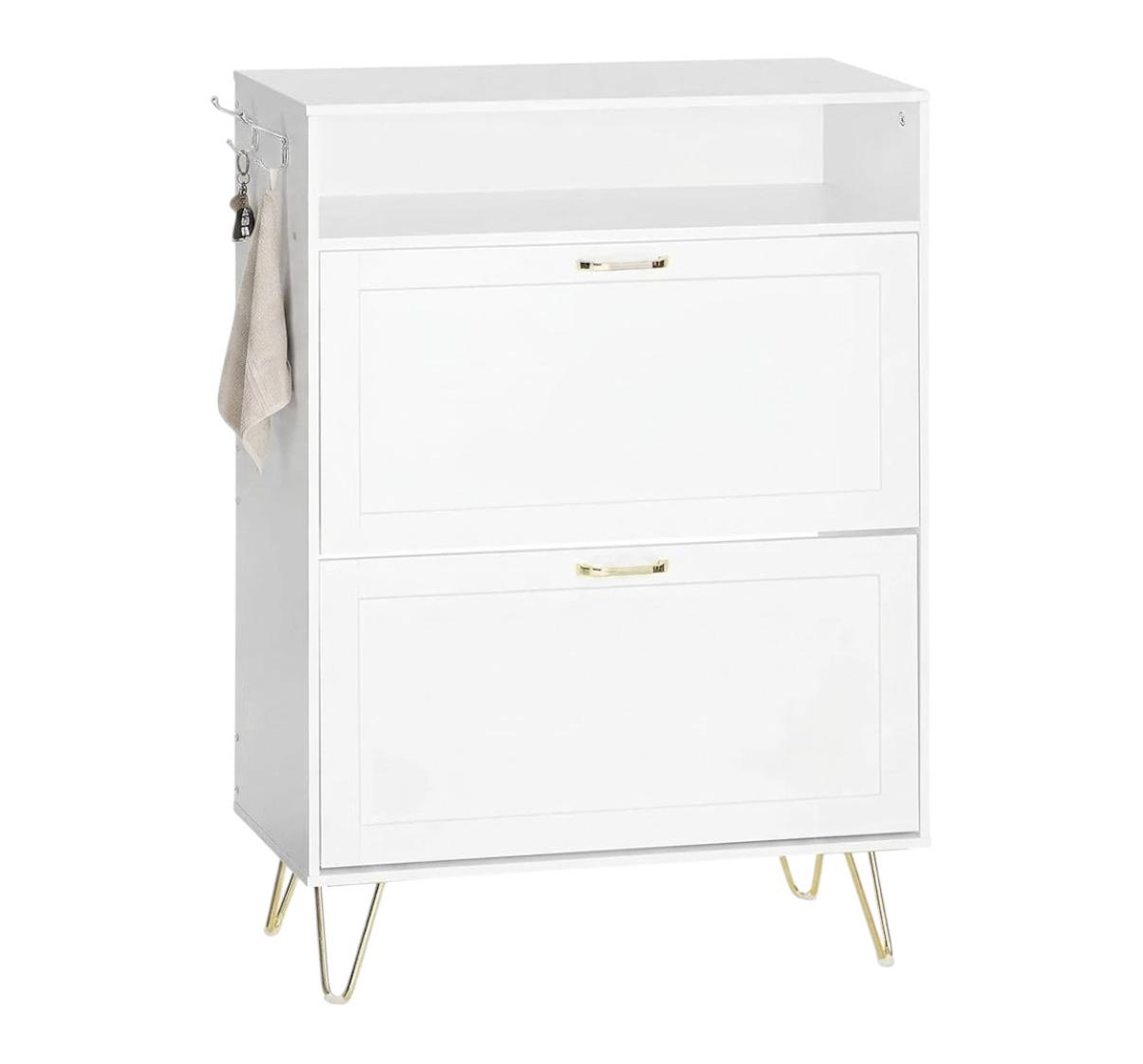 Slickblue Entryway Shoe Cabinet with 2 Flip-Down Tipping Drawers