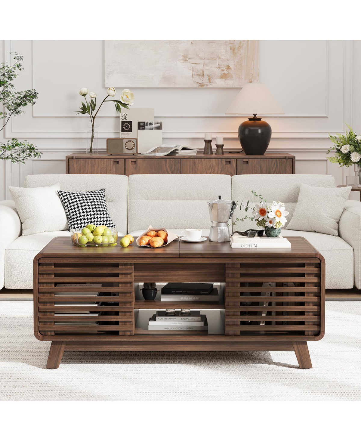 Flynama 47 Inch Mid Century Coffee Table Sliding Top Storage Walnut Finish