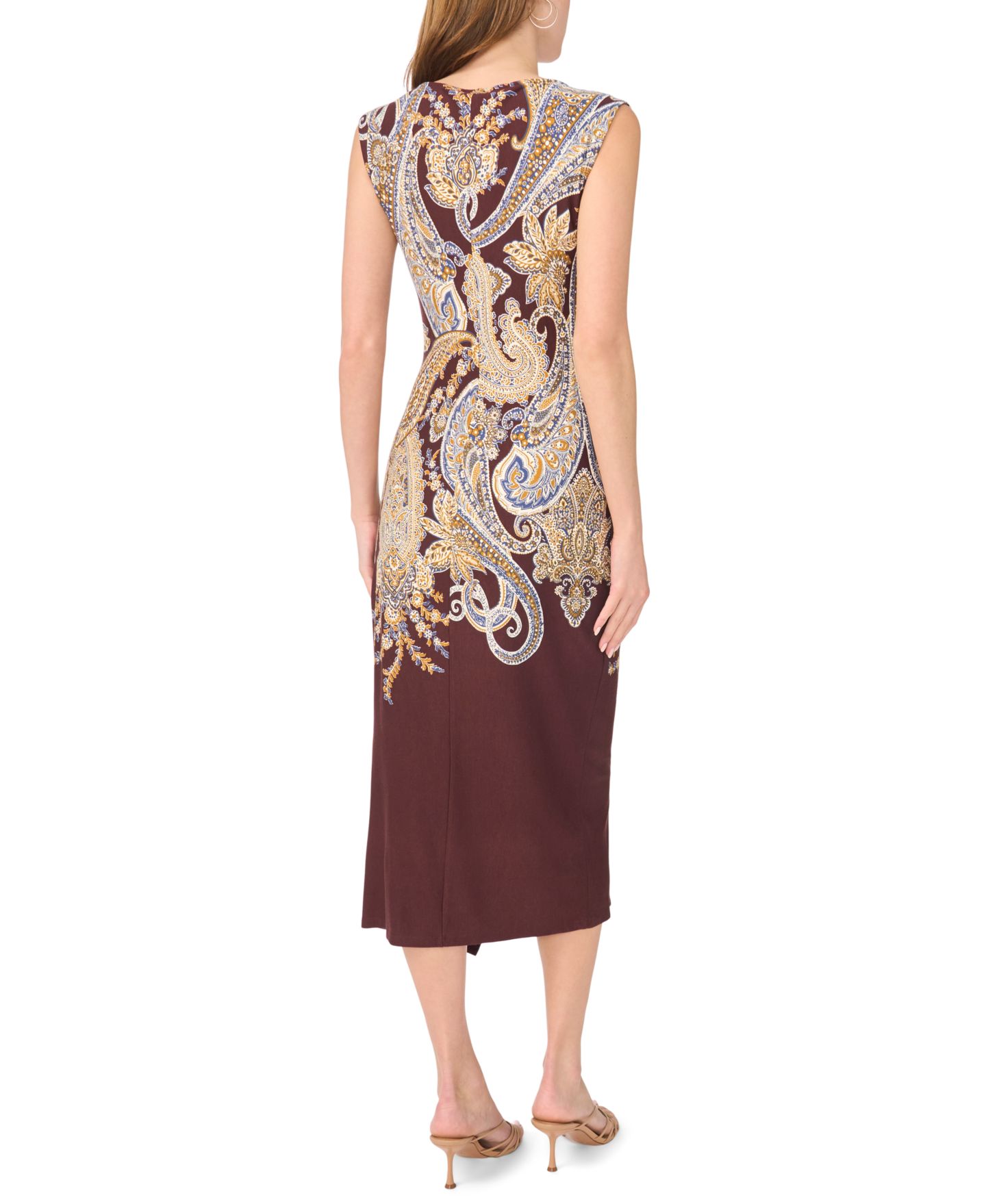 Женское платье MSK Boat Neck Paisley Sleeveless Wrap, цвет: Тёмный какао — фото 4