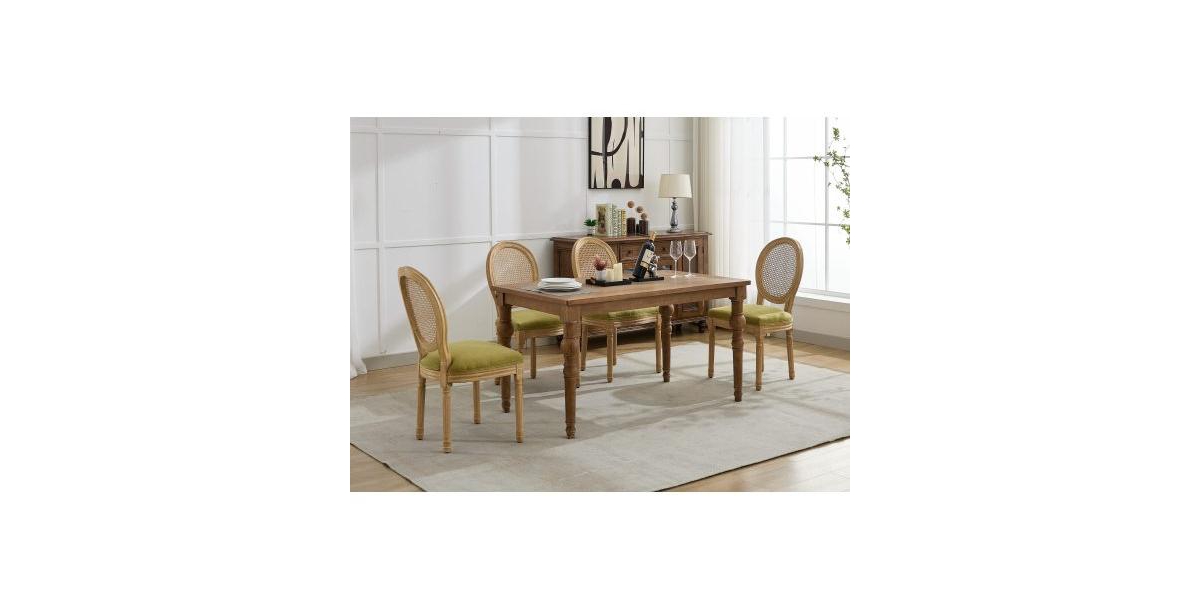 Flynama French Set of 2 Solid Wood Rattan Back Antique Carved Frame 300 Lbs Capacity Dining Chairs
