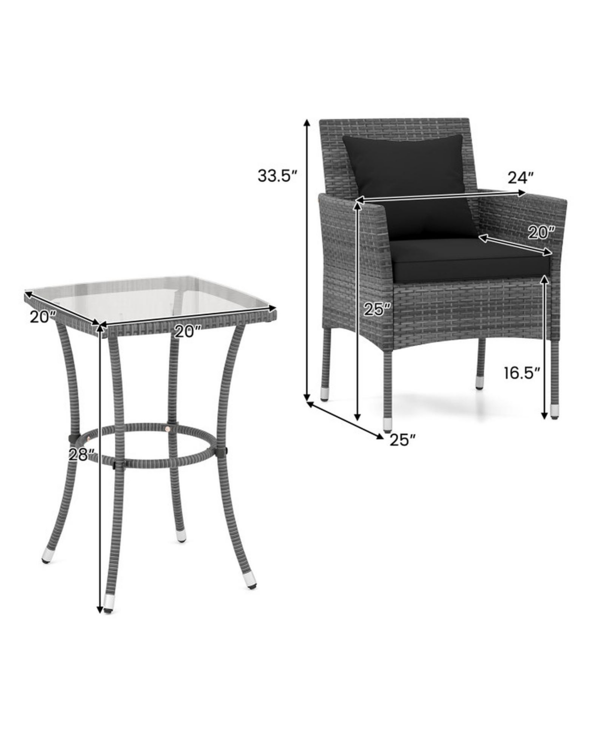 Gouun Patio Furniture Set Cushioned Chairs and Tempered Glass Table