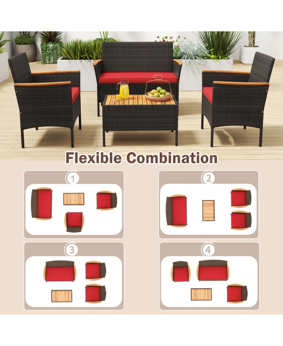 Gouun Patio Wicker Sofa Set 4 Armchairs 2 Loveseats and 2 Side Tables