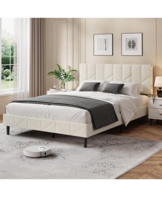 Full Size Upholstered Bed Frame with Padded Headboard, No Box Spring Needed