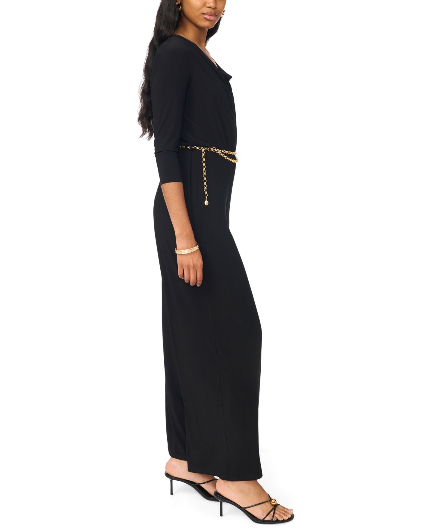 Женский комбинезон MSK Petite Cowl-Neck Wide-Leg 3/4 Sleeve Jumpsuit, цвет: Чёрный — фото 2