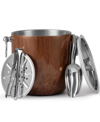 3L Double Wall Stainless Steel Insulated Ice Bucket With Lid Scoop Tongs Strainer For Parties Bars