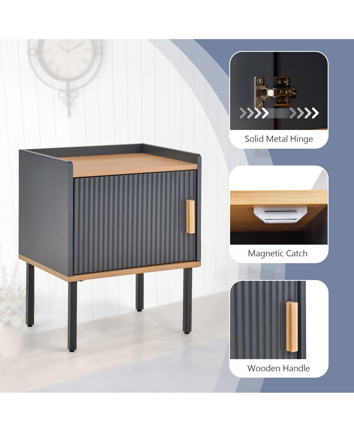 Costway Nightstand Bedside End Table with Door Cabinet for Living Room Bedroom