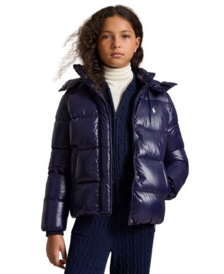 Girls' 7-16 Glossy Down Hooded Jacket