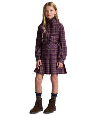 Girls' 7-16 Plaid Ruffled Cotton Poplin Top