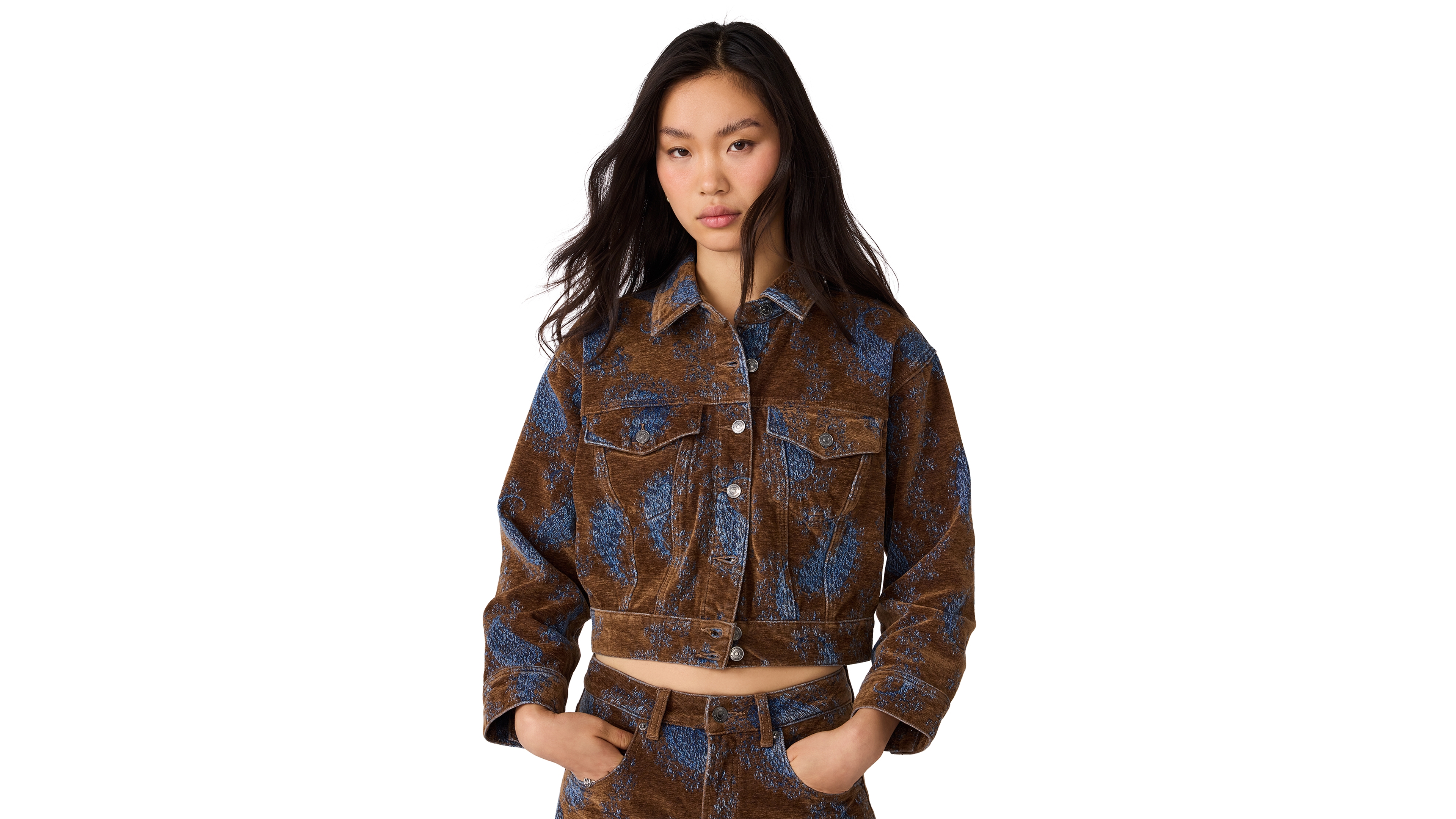 Steve Madden Women's Dove Paisley-Print Cropped Corduroy Jacket