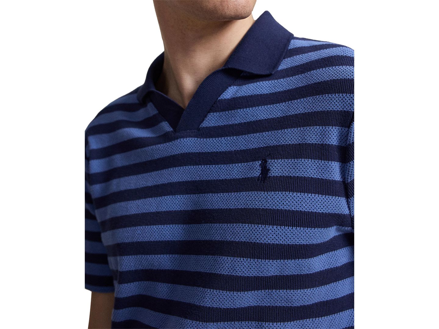 Мужское поло Polo Ralph Lauren Short-Sleeve Textured Polo Shirt, цвет: Тёмно-синий / Синий — фото 3
