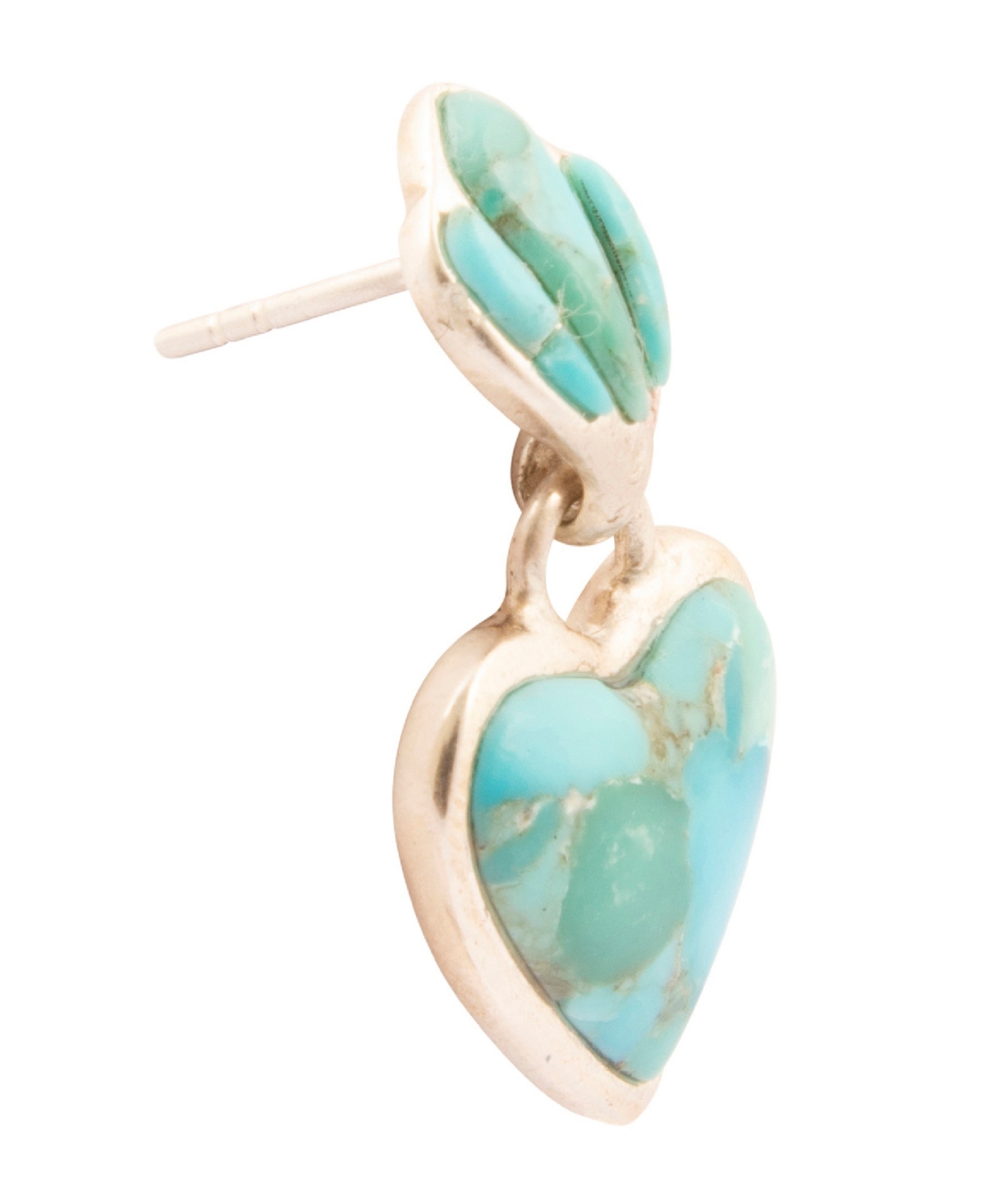 Barse Blue Turquoise Heart Silver Drop Post Earrings
