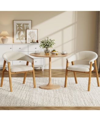2 Set of Upholstered Dining Chairs with Arms, Chenille Fabric Armchair with Wooden Legs and Curved Backrest, Accent Armchair for Dining
