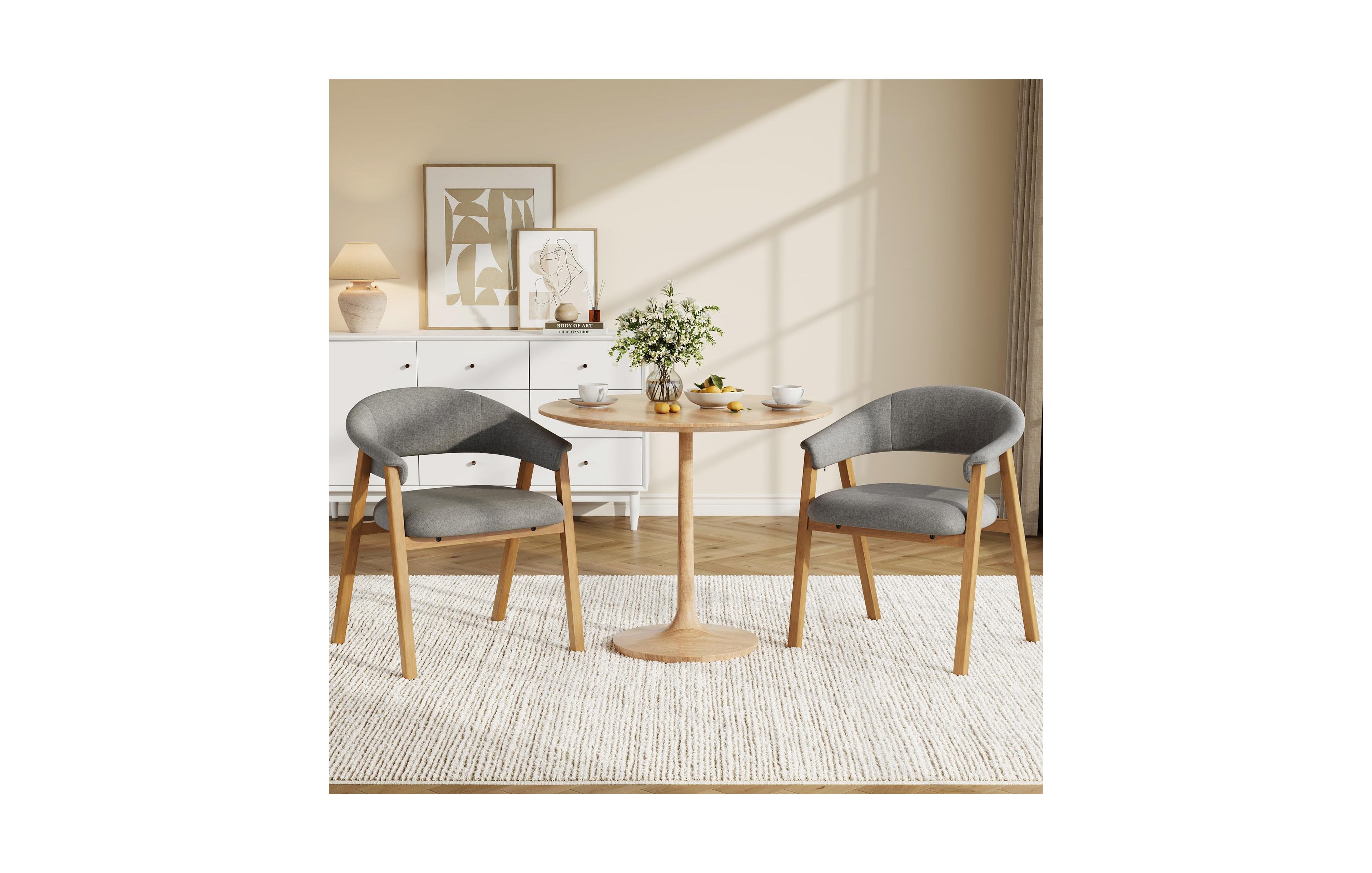 homfan 2 Set of Upholstered Dining Chairs with Arms, Chenille Fabric Armchair Wooden Legs and Curved Backrest, Accent for