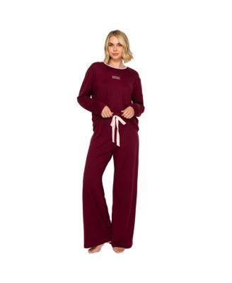 Women's Yummy Jersey Crew Neck Print Top and Wide Leg Pants Set