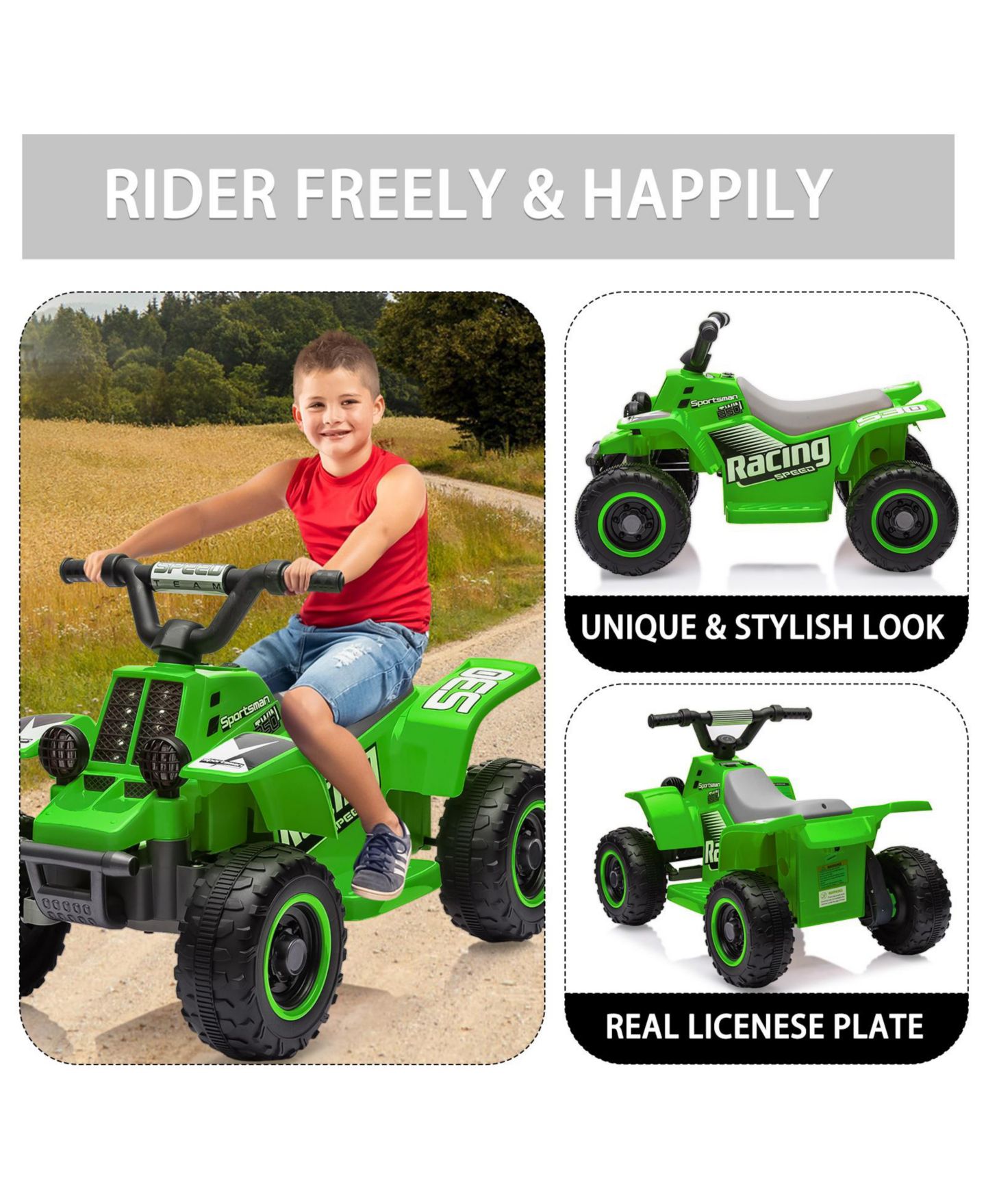 Детская игрушка homfan Electric 4-Wheeler Ride-On ATV, 6V Battery Powered, Push-Button Accelerator, Up to 55 lbs, Ages 3+, цвет: Зелёный — фото 8