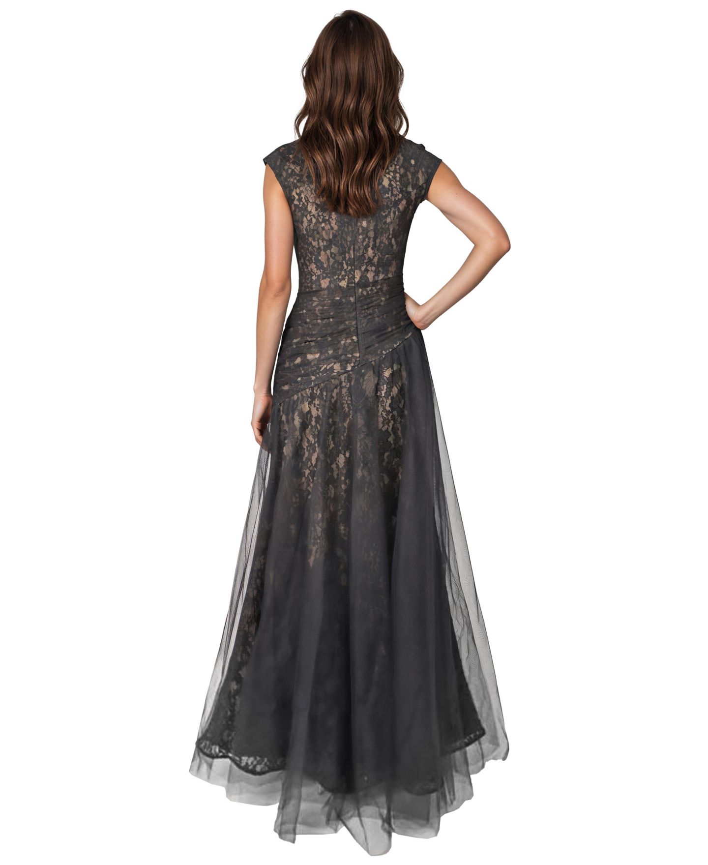 Женские платья Rene Ruiz Occasion Lace A-Line Bateau-Neck Gown, цвет: Чёрный — фото 2
