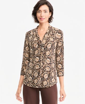 Women's Printed 3/4 Sleeve V-Neck Knit Top