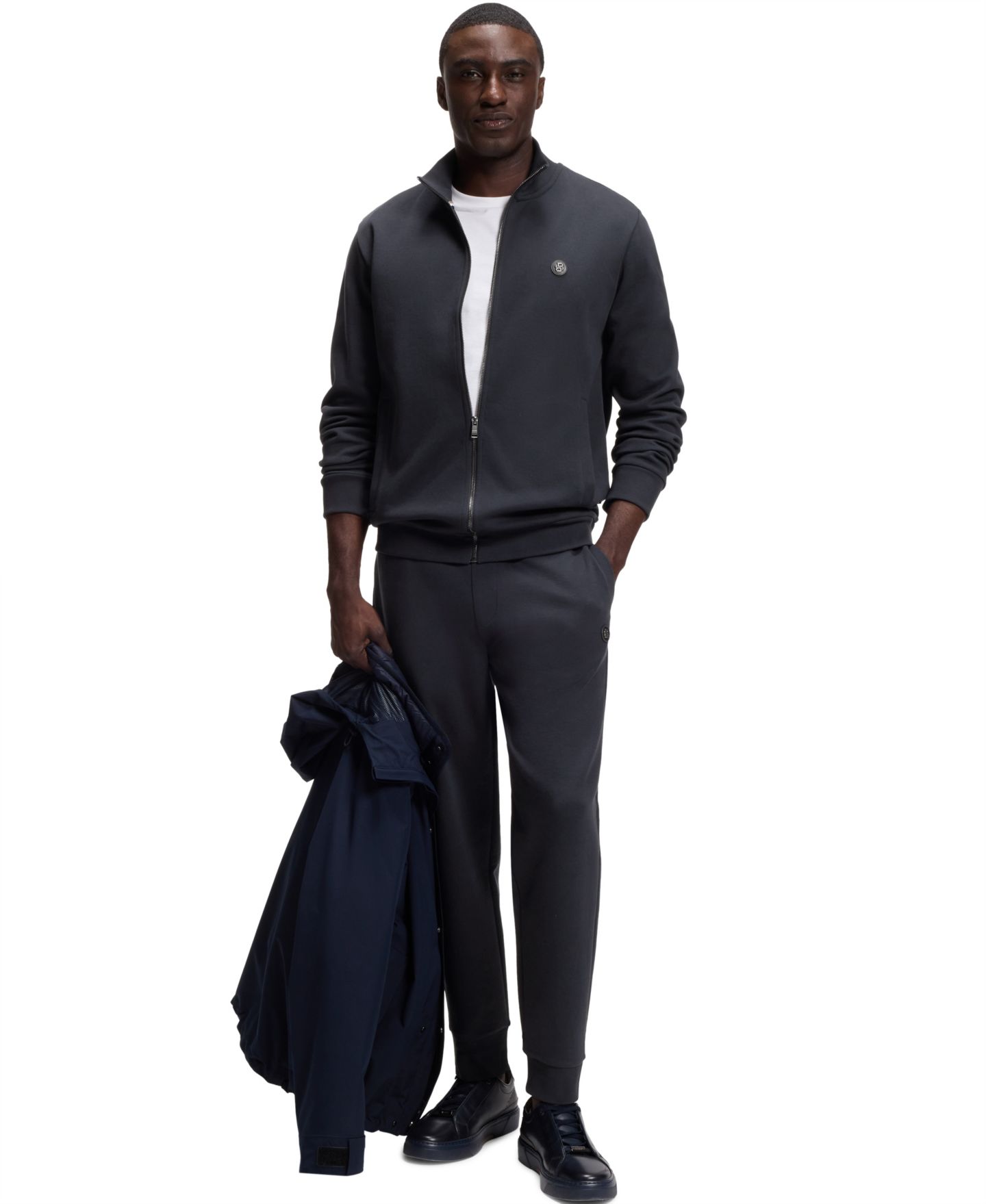 Мужской свитшот Hugo Boss Cotton-Blend Monogram Badge, цвет: Тёмный синий — фото 4