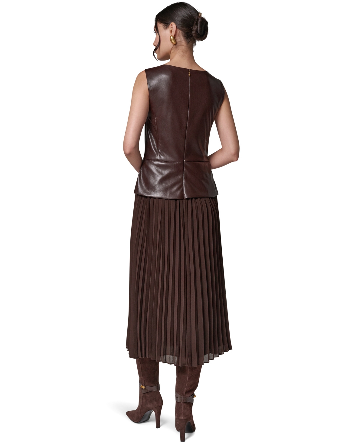Donna Karan New York Petite Boat-Neck Faux-Wrap A-Line Midi Dress