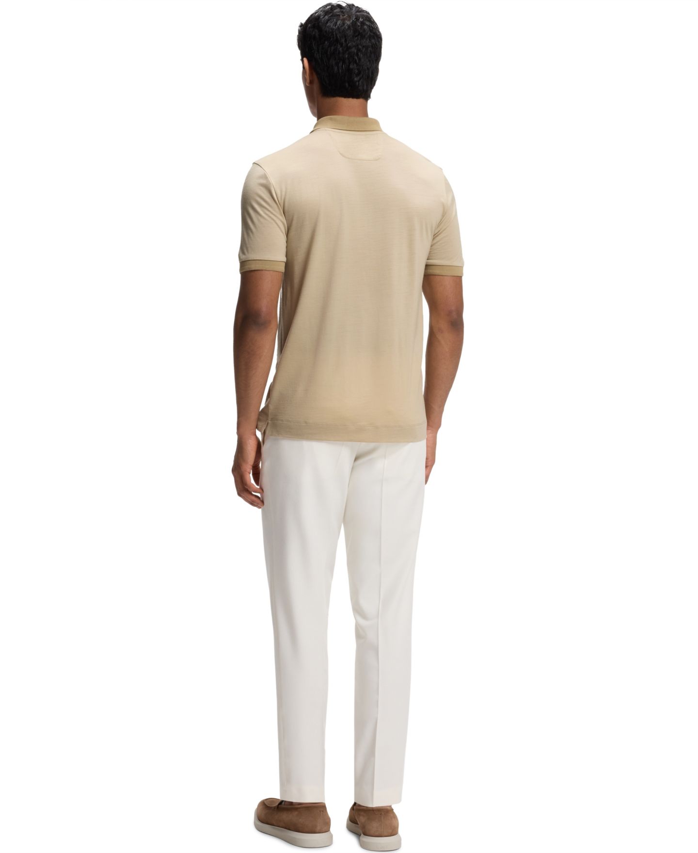 Мужское поло Hugo Boss Wool Regular-Fit Polo Shirt, цвет: Бежевый — фото 2