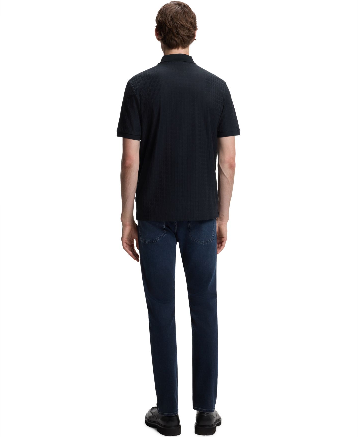 Мужское поло Hugo Boss Cotton Geometric-Jacquard Polo Shirt, цвет: Тёмный синий — фото 2