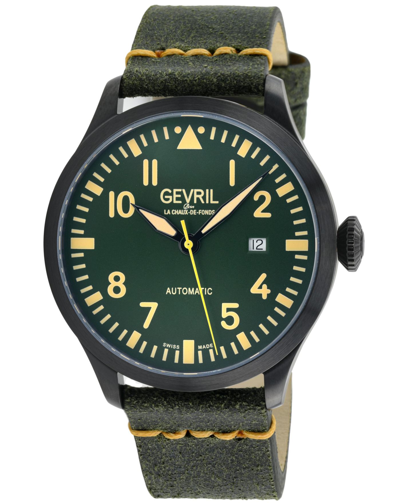 Мужские часы Gevril Vaughn Swiss Automatic Leather Strap Watch — фото 1