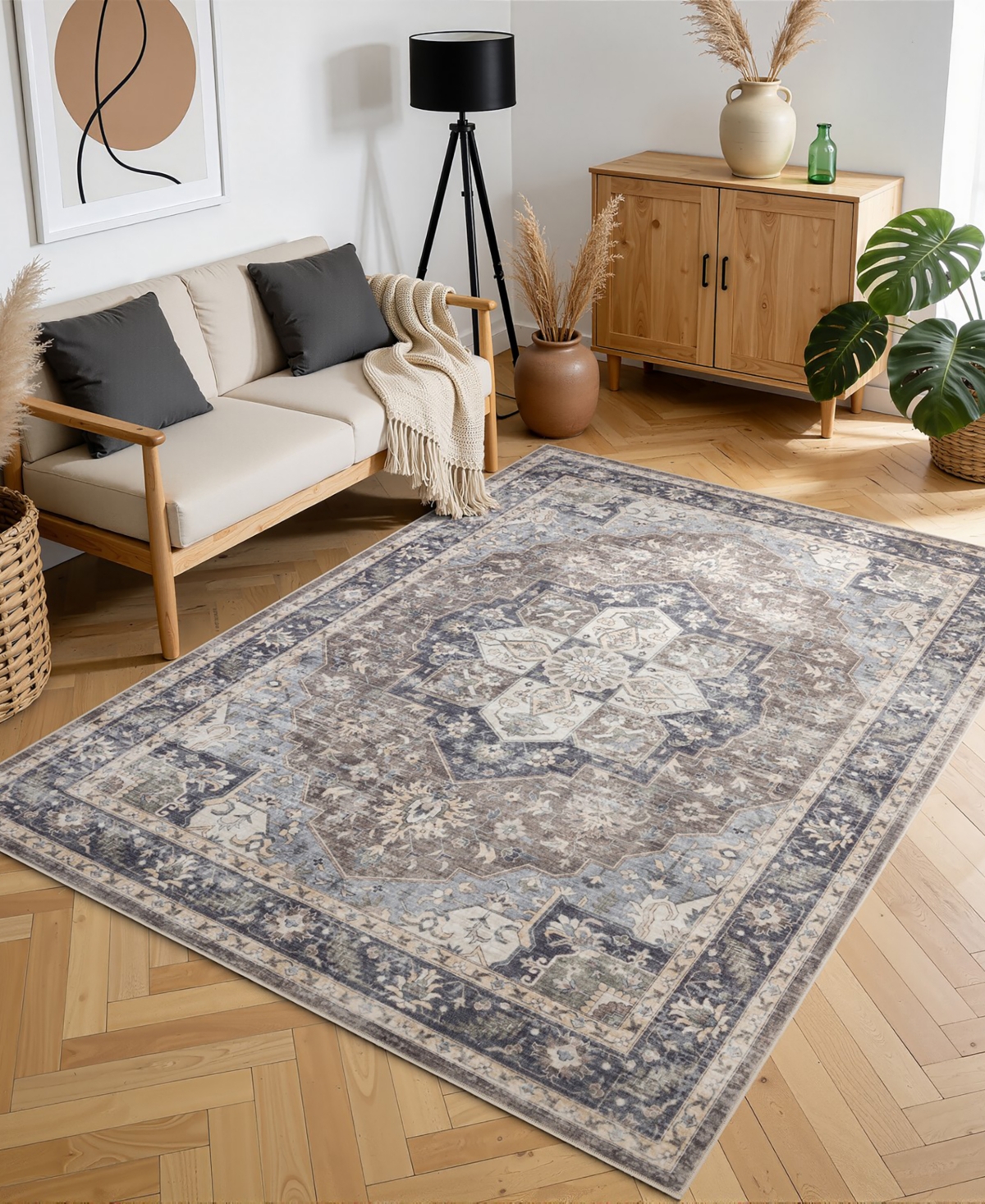 Mink Home Homewell Machine Washable HAM4006 4'11"x6'11" Area Rug