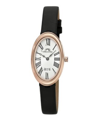 Women's Eloise Oval Black Satin Covered Genuine Leather Band Watch 34 mm