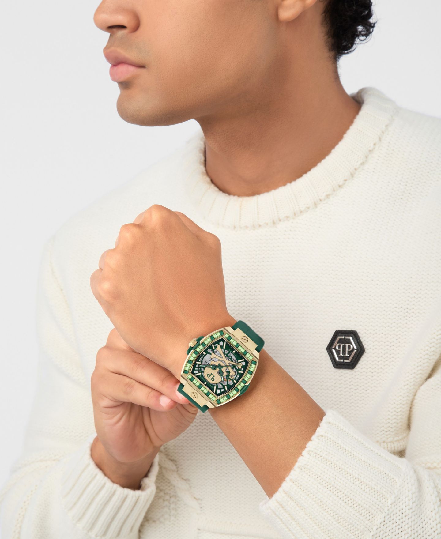 Мужские часы Philipp Plein Skeleton 2.0 Green Calf Leather Strap Watch 44mm — фото 5