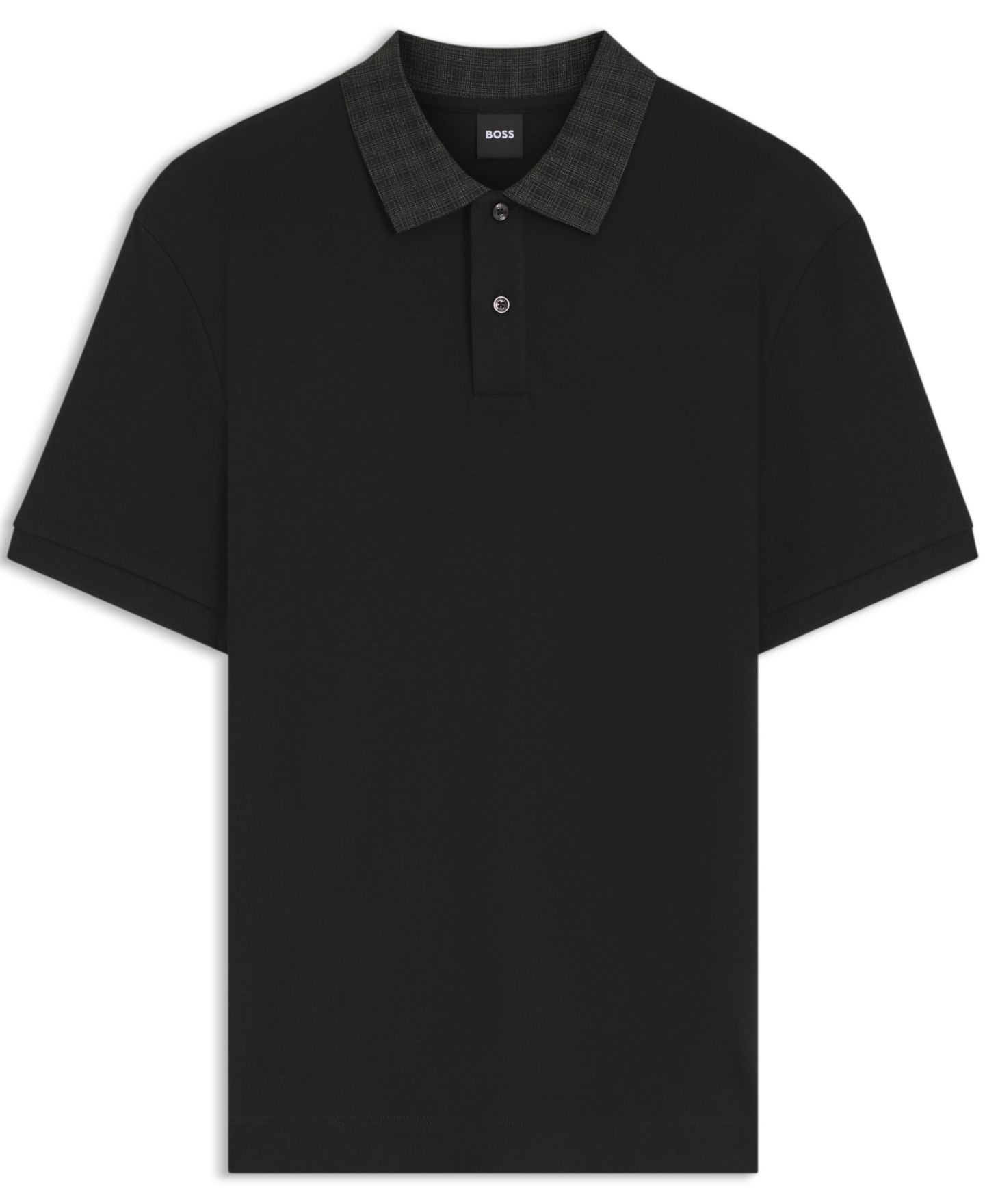 Мужское поло Hugo Boss Cotton Regular-Fit Patterned Collar Polo Shirt, цвет: Чёрный — фото 2
