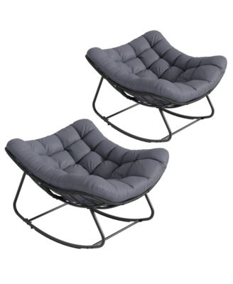 Set Outdoor Rocking Papasan Chair with Cushion, Metal and PE Rattan Frame, 400LBS Capacity, Ideal for Garden, Living Room