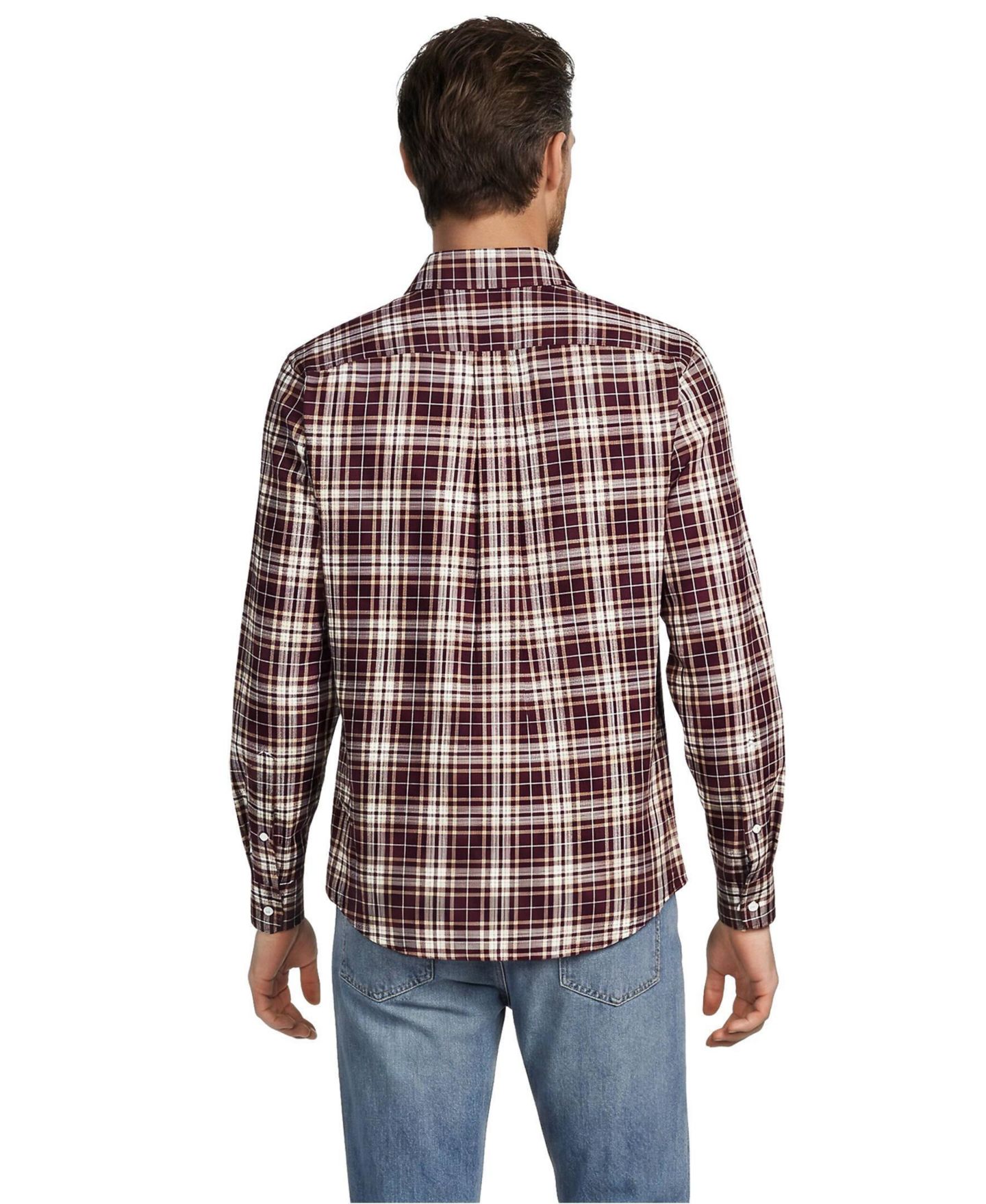 Мужская рубашка Lands' End Tailored Fit No Iron Twill Long Sleeve, цвет: Бордовый / Рыжевато-коричневый клетчатый — фото 2