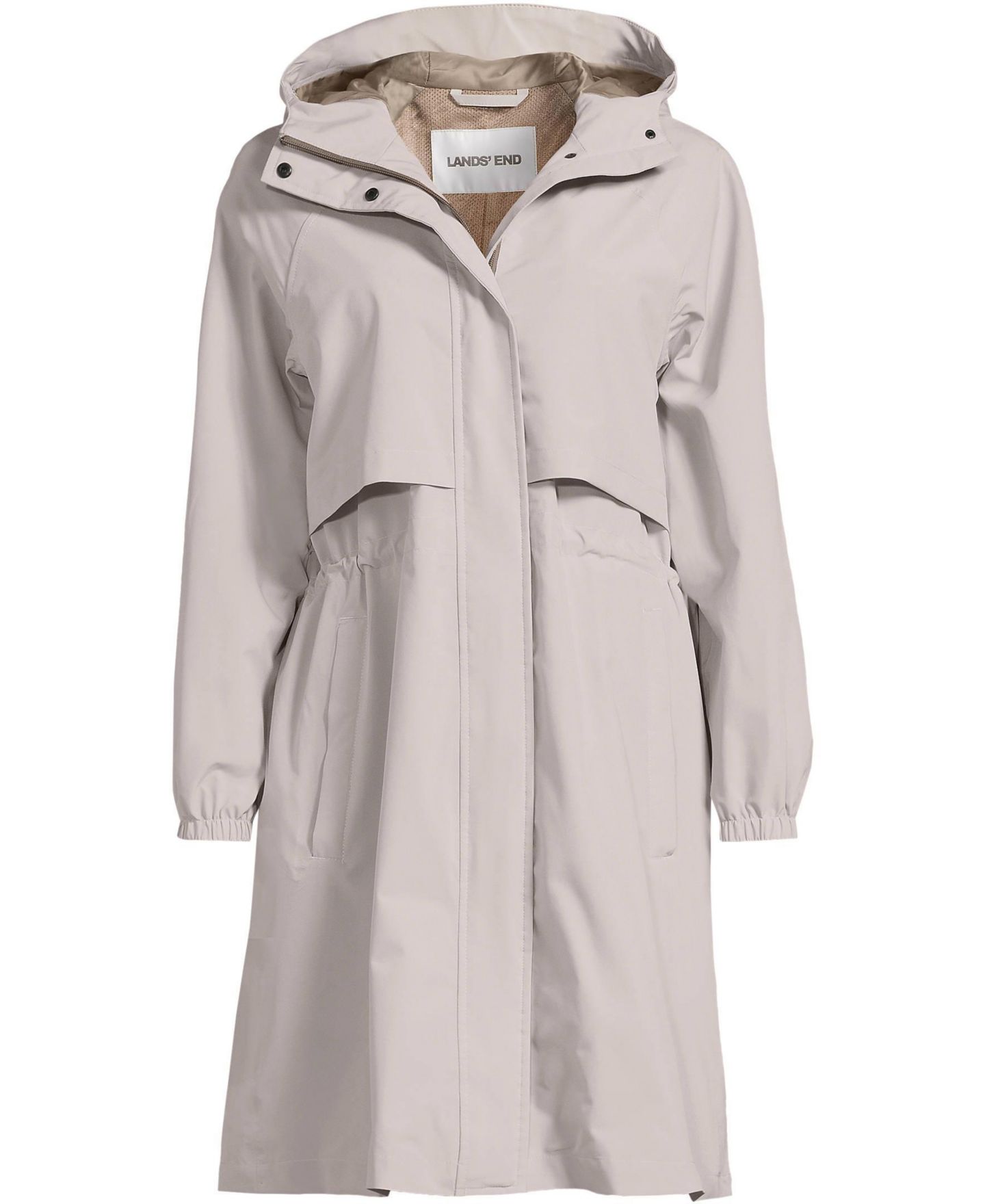 Женские куртки Lands' End Squall Packable Long Raincoat, цвет: Мягкий серо-бежевый — фото 3