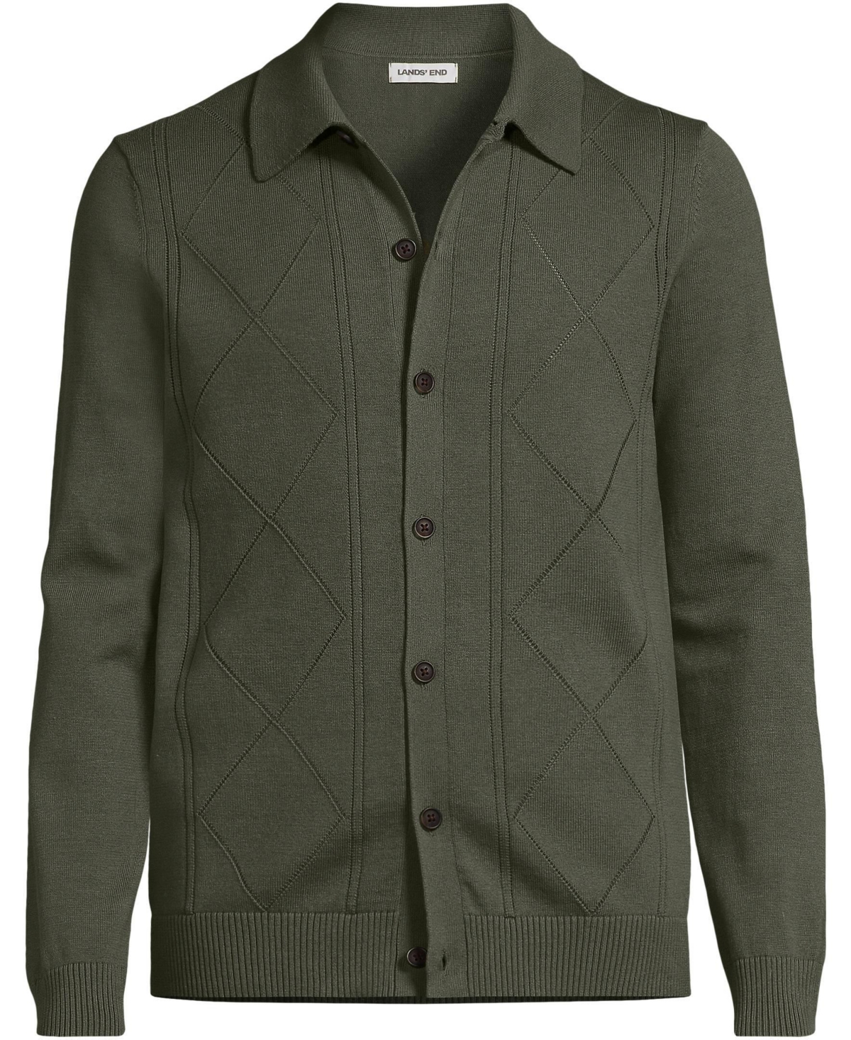 Lands' End Men's Long Sleeve Fine Gauge Cotton Pointelle Argyle Cardigan