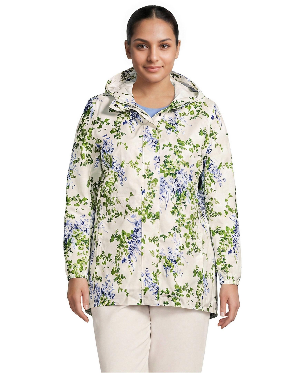 Lands' End Plus Print Waterproof Hooded Packable Raincoat