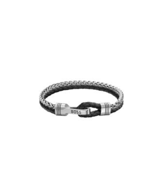 Men's Jaxon Stainless Steel Black Leather Bracelet