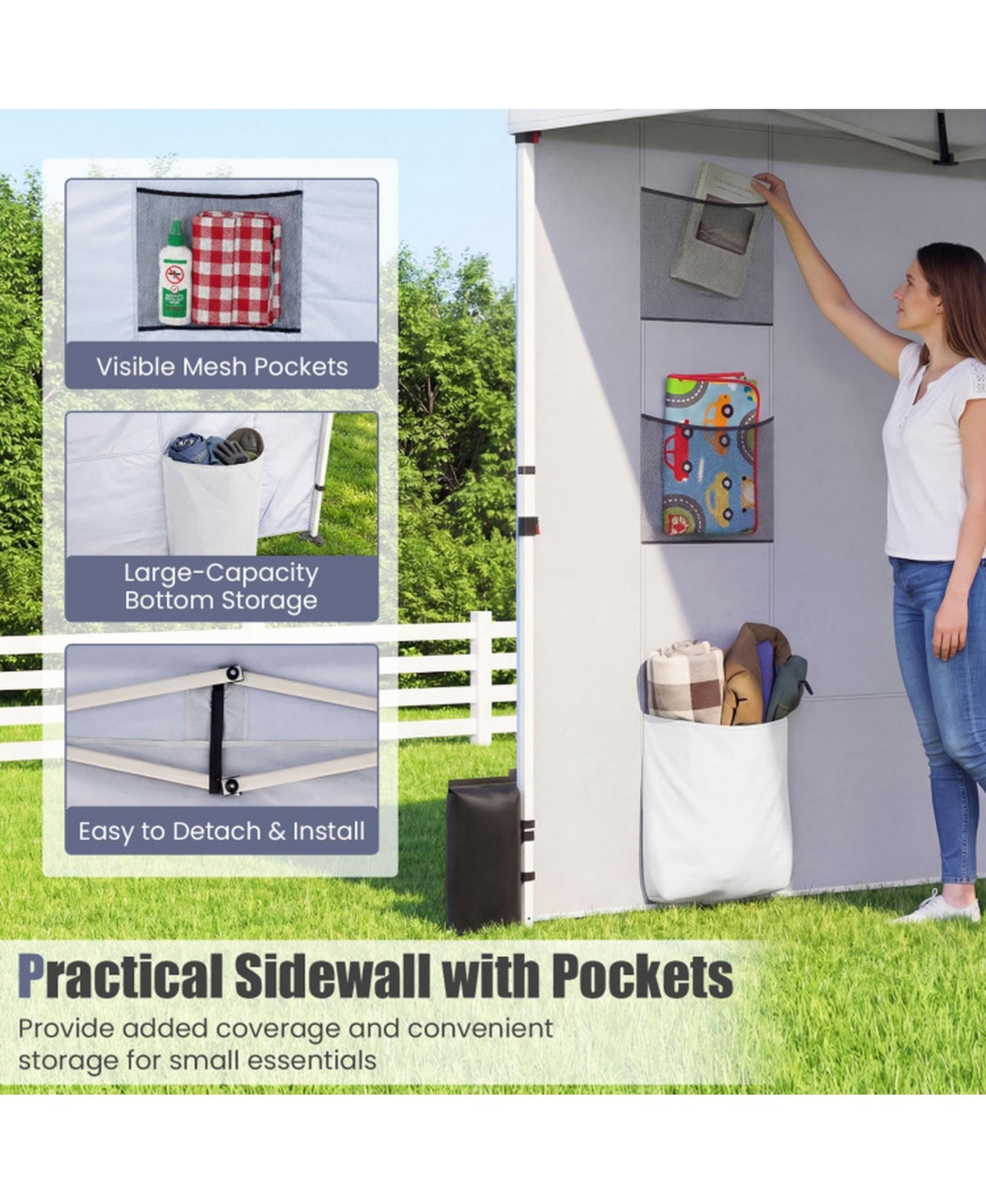 Sugift 10 x 10 Ft Pop Up Canopy Tent with Sidewall 6 Pockets Instant Setup Commercial Gazebo