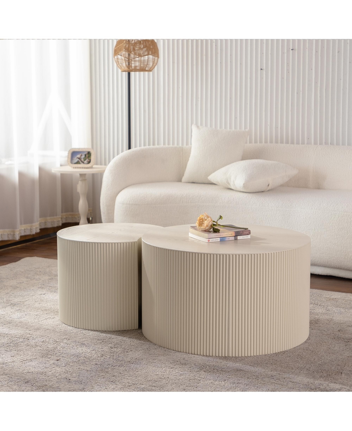 Flynama Round Hand Relief Wood Coffee Table, No Assembly