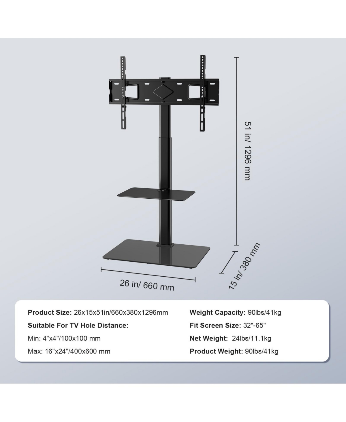 Sugift Swivel Height Adjustable Tv Stand Mount for 32 to 65 in TVs with 0.4in Tempered Glass Base