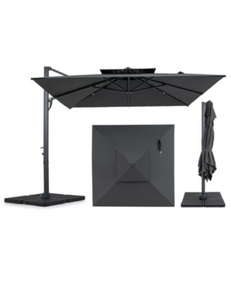Cantilever Umbrella With 220 LBS BaseLarge Offset Hanging Umbrella With 360-Degree Rotation