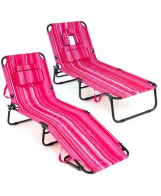 Set of 2 Face Down Folding Tanning Chair with Cutout Hole and Pillow