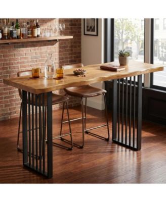63" Bar Table: Solid wood pub table with metal legs. Industrial high top bar unit for kitchen, dining room, bistro