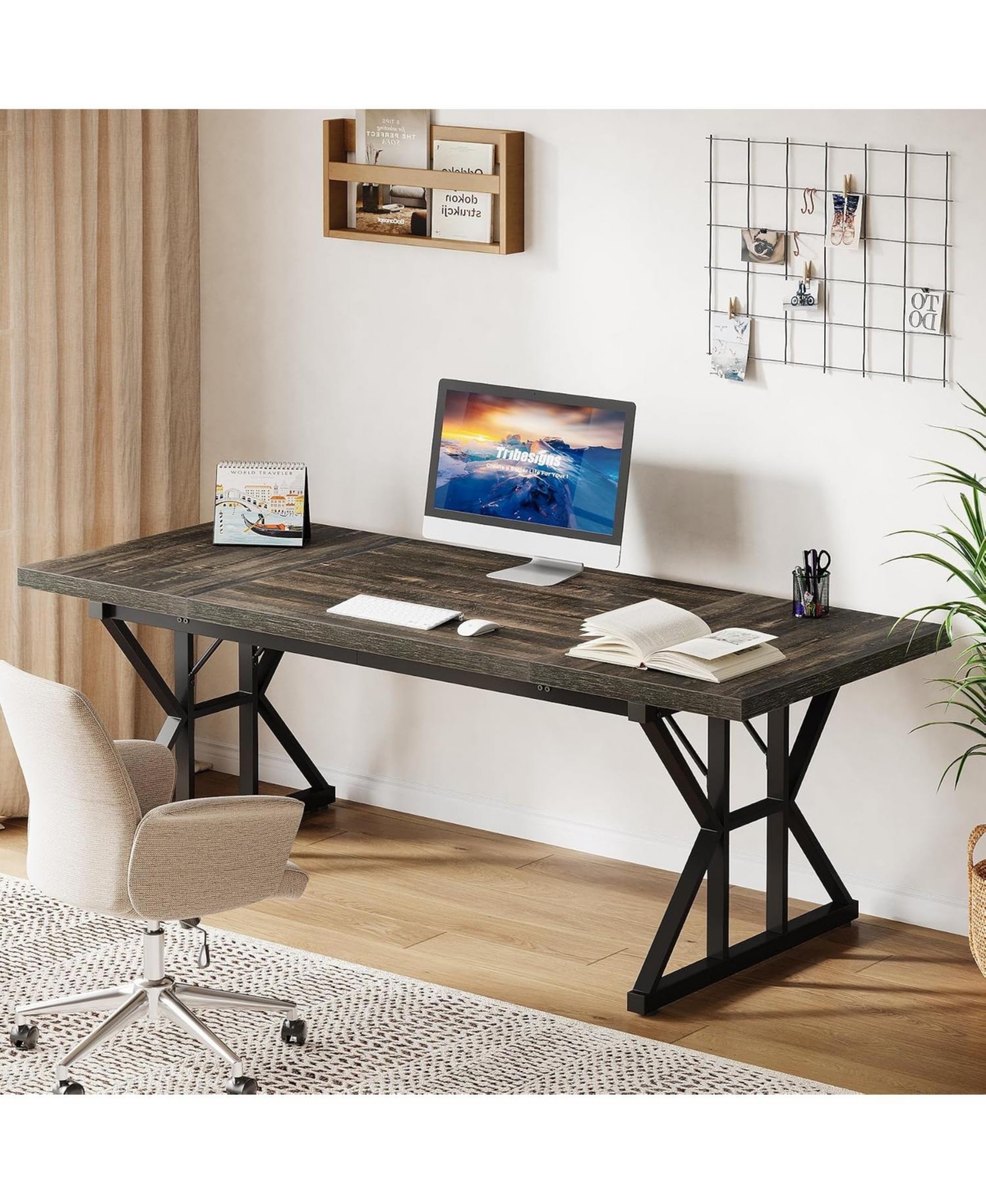 Tribesigns 70.86-Inch Large Executive Desk,Industrial Home Office Computer Desk,Simple Long Writing Study Table Business Furniture