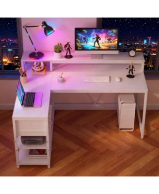 55" L-Shaped Desk with Drawers and Shelves