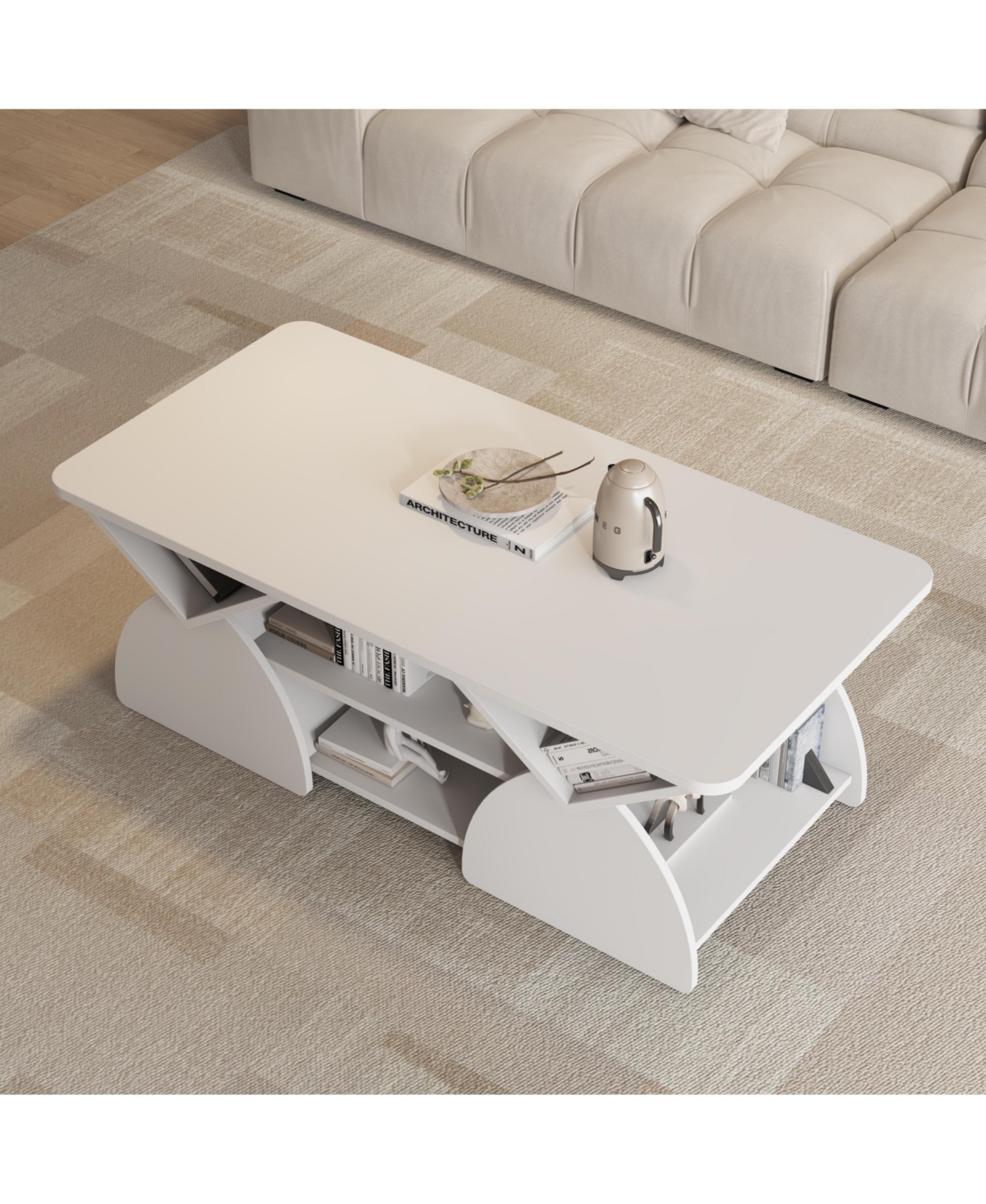 Flynama 47.24 Inch Rectangular Storage Coffee Table