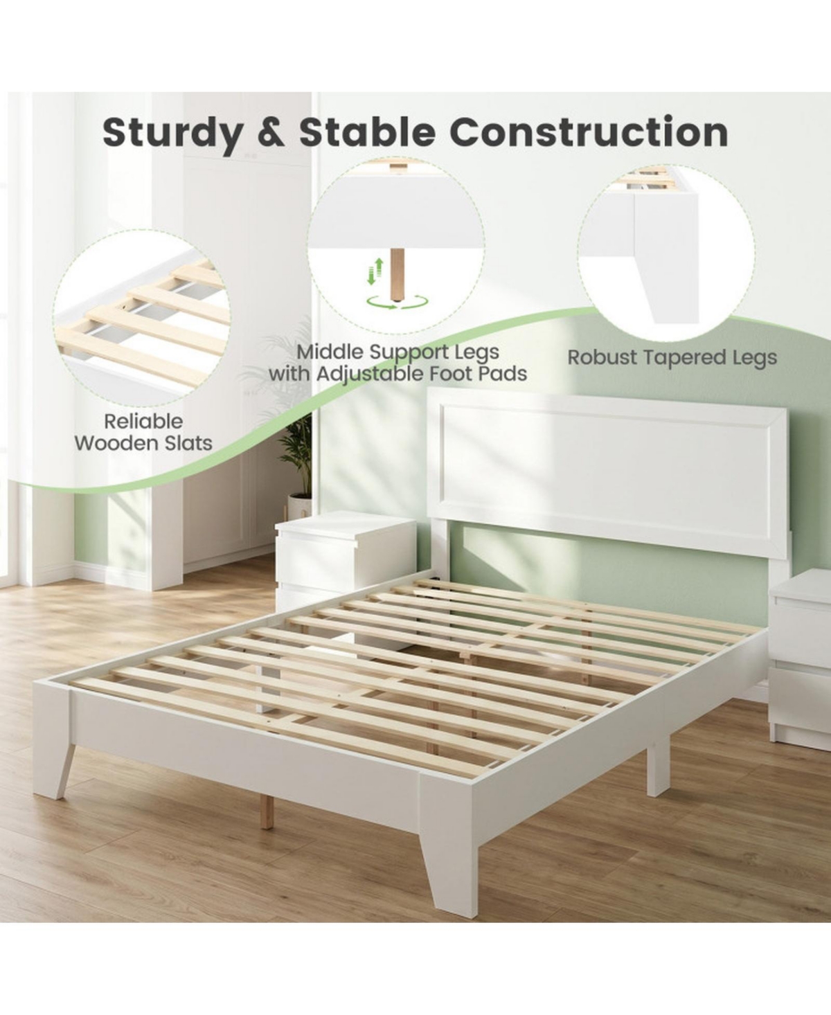 Sugift Full Size Modern Bed Frame with Headboard No Box Spring Needed