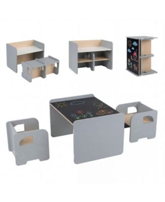 3-Piece Kids Activity Table and Chair Set with Chalkboard Tabletop