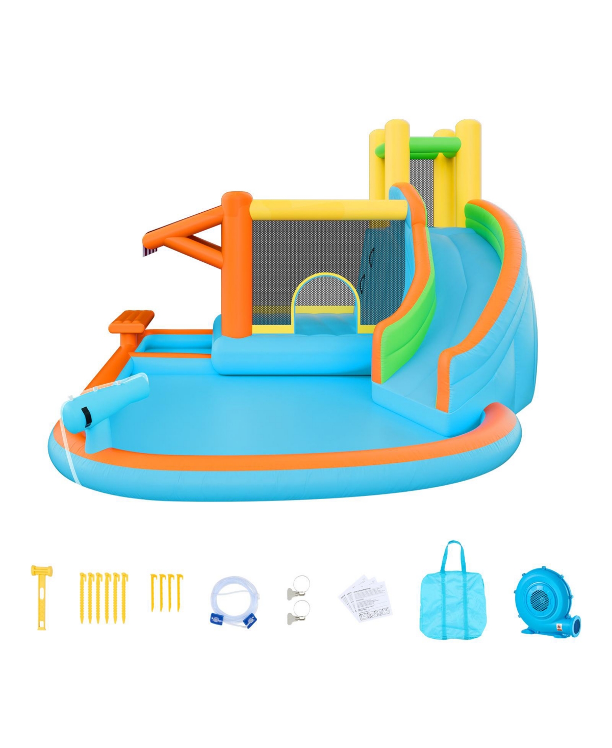 Sugift 14.9 x 12.8 x 7.8 ft Inflatable Water Slide Bounce House, For 3 to 4 Kids, Ages 3-8 - Blue