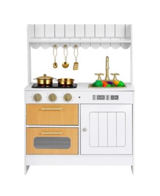 Wooden Play Kitchen Set with Lights and Sounds, Ages 3-8