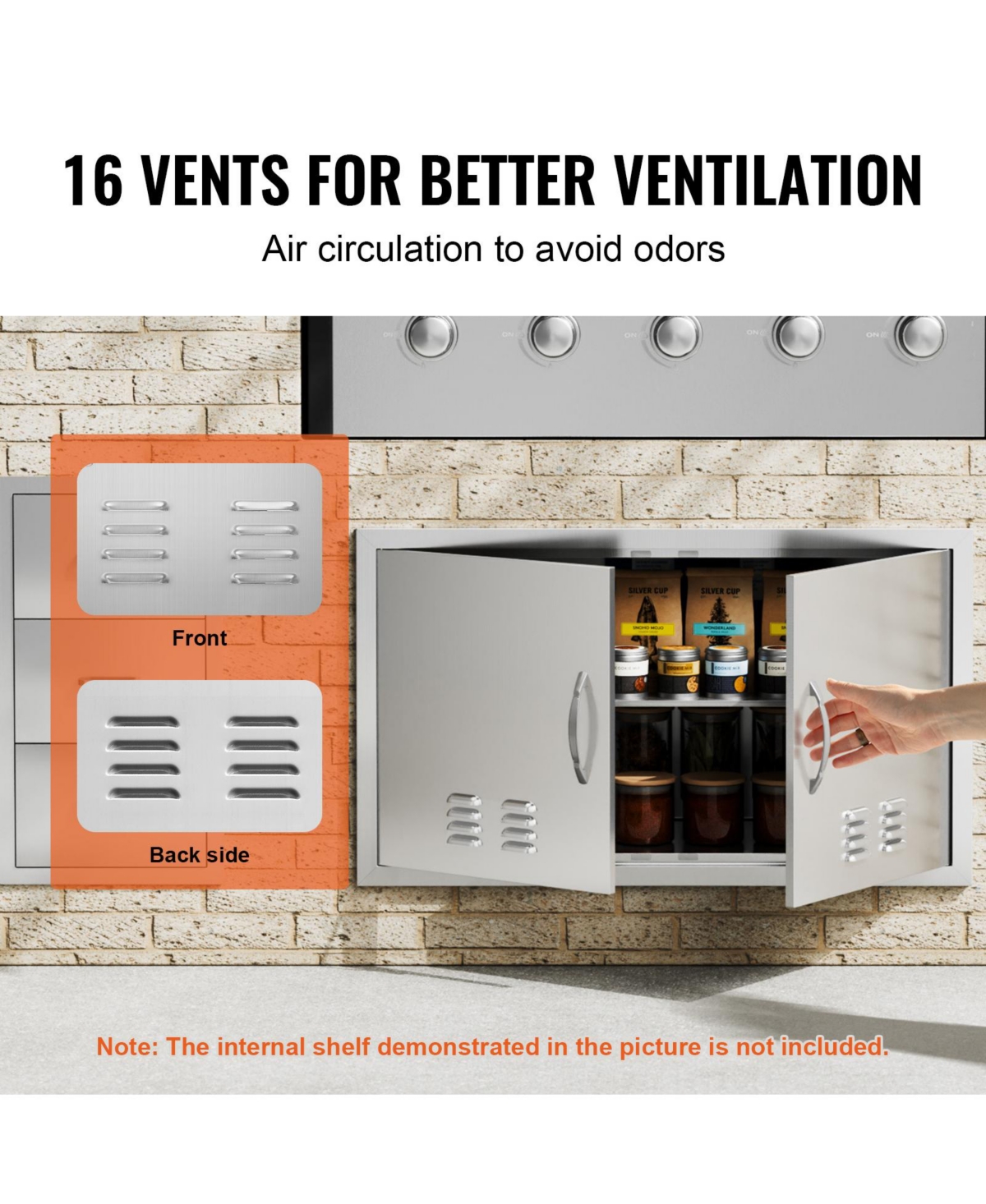 Sugift 36W x 21H in Double Outdoor Kitchen Access Door Stainless Steel Flush Mount with Handles Vents
